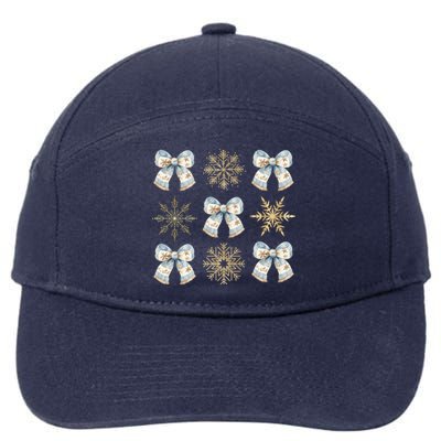 Christmas Coquette Bows With Snow Flake Cute Blue Bows Cool Gift 7-Panel Snapback Hat