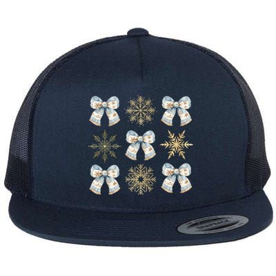 Christmas Coquette Bows With Snow Flake Cute Blue Bows Cool Gift Flat Bill Trucker Hat