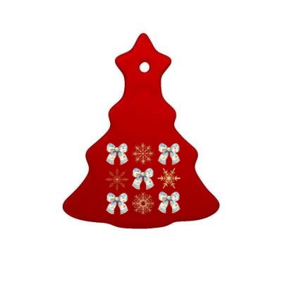 Christmas Coquette Bows With Snow Flake Cute Blue Bows Cool Gift Ceramic Tree Ornament