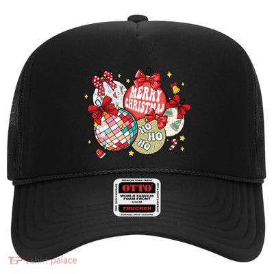 Christmas Coquette Bow Merry Christmas Ho Ho Ho High Crown Mesh Back Trucker Hat