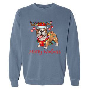 Christmas Cute Bulldog Dog Holiday Lights Merry Woofmas Gift Garment-Dyed Sweatshirt