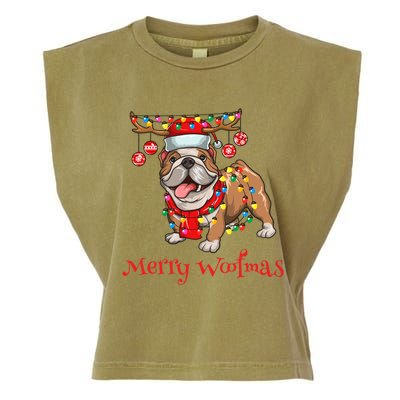 Christmas Cute Bulldog Dog Holiday Lights Merry Woofmas Gift Garment-Dyed Women's Muscle Tee