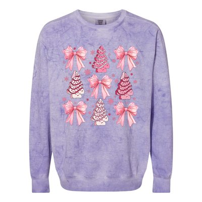 Cute Coquette Bow Christmas Tree Cake Funny Xmas Colorblast Crewneck Sweatshirt