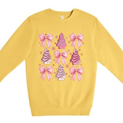 Cute Coquette Bow Christmas Tree Cake Funny Xmas Premium Crewneck Sweatshirt