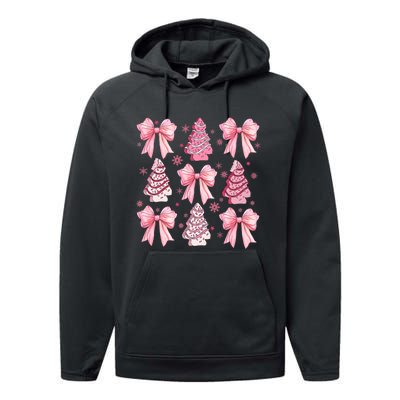 Cute Coquette Bow Christmas Tree Cake Funny Xmas Performance Fleece Hoodie