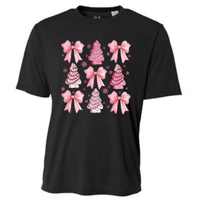 Cute Coquette Bow Christmas Tree Cake Funny Xmas Cooling Performance Crew T-Shirt