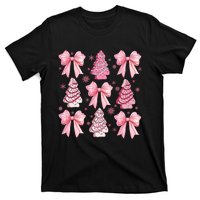 Cute Coquette Bow Christmas Tree Cake Funny Xmas T-Shirt