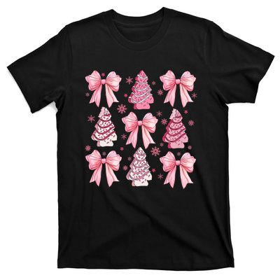 Cute Coquette Bow Christmas Tree Cake Funny Xmas T-Shirt