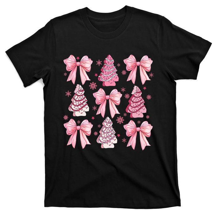 Cute Coquette Bow Christmas Tree Cake Funny Xmas T-Shirt