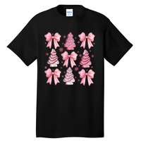 Cute Coquette Bow Christmas Tree Cake Funny Xmas Tall T-Shirt