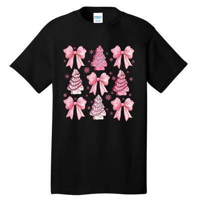 Cute Coquette Bow Christmas Tree Cake Funny Xmas Tall T-Shirt