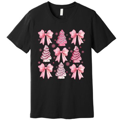 Cute Coquette Bow Christmas Tree Cake Funny Xmas Premium T-Shirt