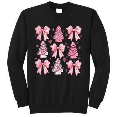 Cute Coquette Bow Christmas Tree Cake Funny Xmas Tall Sweatshirt