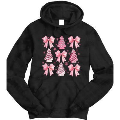 Cute Coquette Bow Christmas Tree Cake Funny Xmas Tie Dye Hoodie