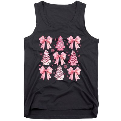 Cute Coquette Bow Christmas Tree Cake Funny Xmas Tank Top