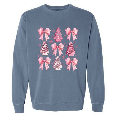 Cute Coquette Bow Christmas Tree Cake Funny Xmas Garment-Dyed Sweatshirt