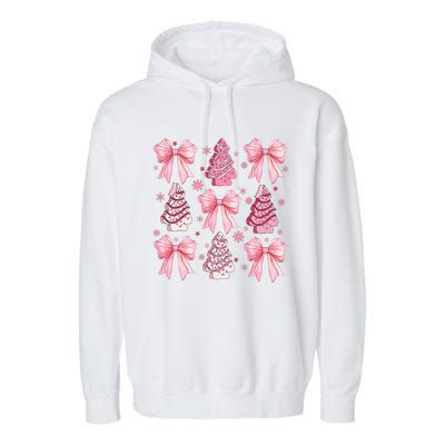 Cute Coquette Bow Christmas Tree Cake Funny Xmas Garment-Dyed Fleece Hoodie