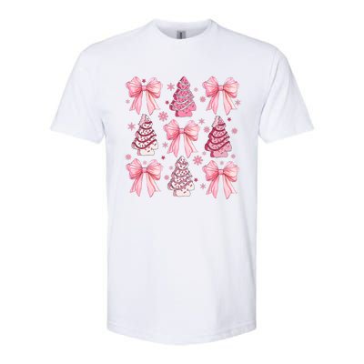 Cute Coquette Bow Christmas Tree Cake Funny Xmas Softstyle CVC T-Shirt