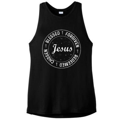 Christian Chosen Blessed Forgiven Redeemed Faith Jesus Ladies PosiCharge Tri-Blend Wicking Tank