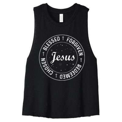 Christian Chosen Blessed Forgiven Redeemed Faith Jesus Women's Racerback Cropped Tank