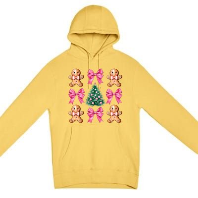 Cute Coquette Bow Xmas Gingerbread Man Christmas Tree Premium Pullover Hoodie