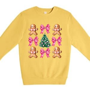 Cute Coquette Bow Xmas Gingerbread Man Christmas Tree Premium Crewneck Sweatshirt