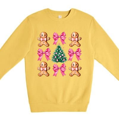 Cute Coquette Bow Xmas Gingerbread Man Christmas Tree Premium Crewneck Sweatshirt