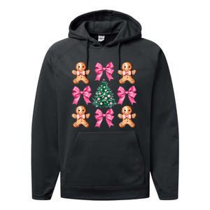 Cute Coquette Bow Xmas Gingerbread Man Christmas Tree Performance Fleece Hoodie