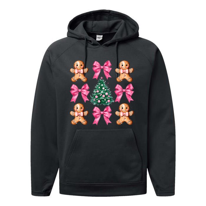 Cute Coquette Bow Xmas Gingerbread Man Christmas Tree Performance Fleece Hoodie