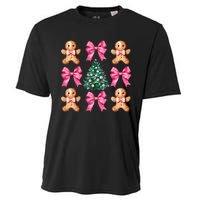 Cute Coquette Bow Xmas Gingerbread Man Christmas Tree Cooling Performance Crew T-Shirt