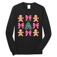 Cute Coquette Bow Xmas Gingerbread Man Christmas Tree Long Sleeve Shirt