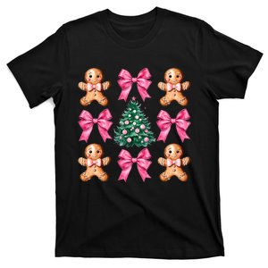 Cute Coquette Bow Xmas Gingerbread Man Christmas Tree T-Shirt