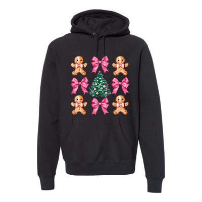 Cute Coquette Bow Xmas Gingerbread Man Christmas Tree Premium Hoodie