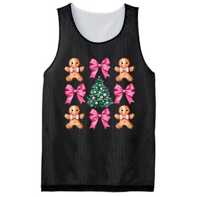 Cute Coquette Bow Xmas Gingerbread Man Christmas Tree Mesh Reversible Basketball Jersey Tank