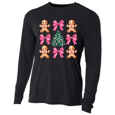 Cute Coquette Bow Xmas Gingerbread Man Christmas Tree Cooling Performance Long Sleeve Crew