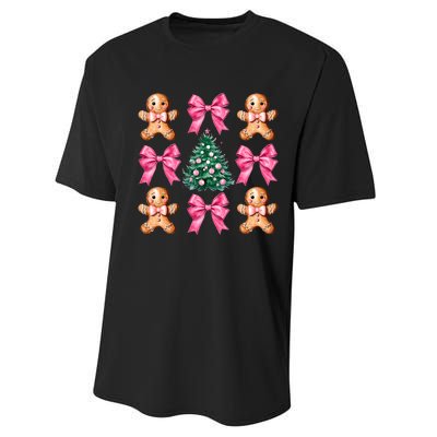 Cute Coquette Bow Xmas Gingerbread Man Christmas Tree Performance Sprint T-Shirt