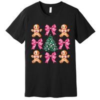 Cute Coquette Bow Xmas Gingerbread Man Christmas Tree Premium T-Shirt