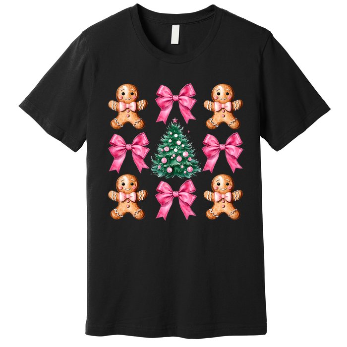 Cute Coquette Bow Xmas Gingerbread Man Christmas Tree Premium T-Shirt