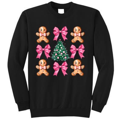 Cute Coquette Bow Xmas Gingerbread Man Christmas Tree Tall Sweatshirt