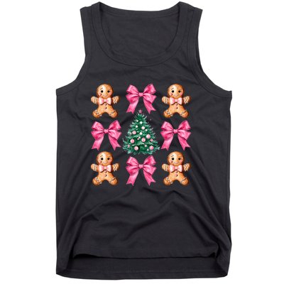 Cute Coquette Bow Xmas Gingerbread Man Christmas Tree Tank Top