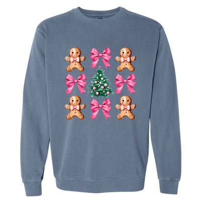 Cute Coquette Bow Xmas Gingerbread Man Christmas Tree Garment-Dyed Sweatshirt