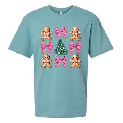 Cute Coquette Bow Xmas Gingerbread Man Christmas Tree Sueded Cloud Jersey T-Shirt