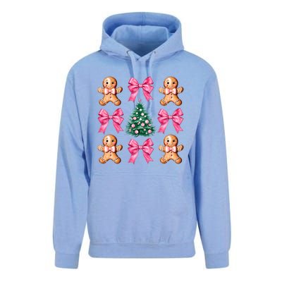 Cute Coquette Bow Xmas Gingerbread Man Christmas Tree Unisex Surf Hoodie