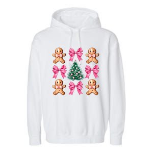 Cute Coquette Bow Xmas Gingerbread Man Christmas Tree Garment-Dyed Fleece Hoodie