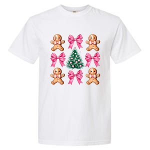 Cute Coquette Bow Xmas Gingerbread Man Christmas Tree Garment-Dyed Heavyweight T-Shirt