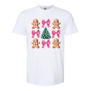 Cute Coquette Bow Xmas Gingerbread Man Christmas Tree Softstyle CVC T-Shirt