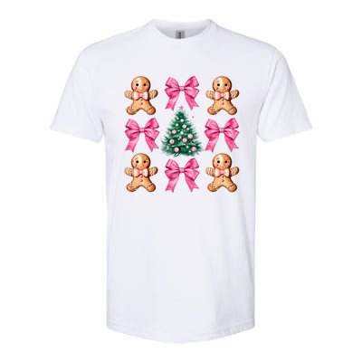 Cute Coquette Bow Xmas Gingerbread Man Christmas Tree Softstyle CVC T-Shirt