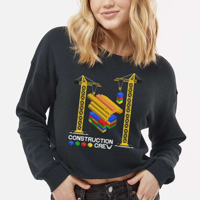 Construction Crew Building Blocks Master Builder Cropped Pullover Crew