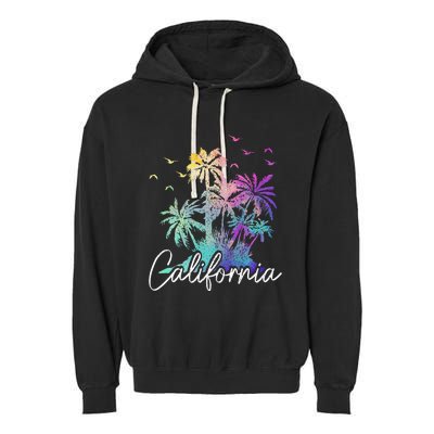 California Cali Beach Vintage Palm Trees Vacation Garment-Dyed Fleece Hoodie