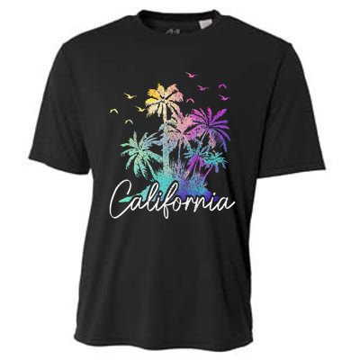 California Cali Beach Vintage Palm Trees Vacation Cooling Performance Crew T-Shirt